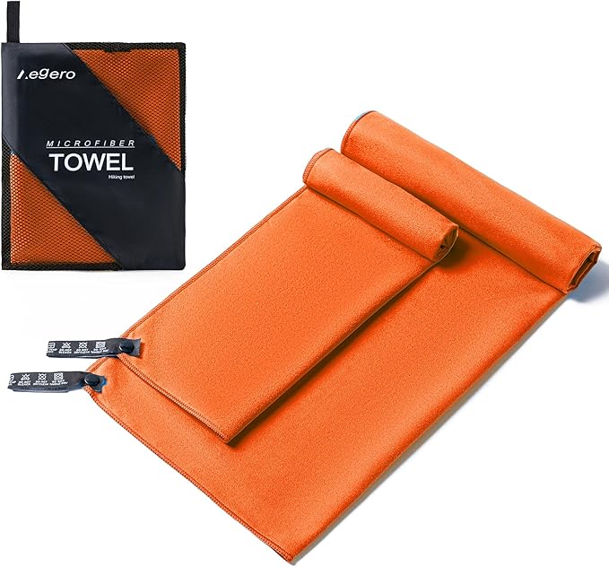 Aegero Camping Towel,2 Pack Microfiber Travel Sports Towel,Quick Dry-Super Absorbent-Ultra Compact-Ultra Soft-Lightweight.Suitable for Gym,Yoga,Trip,Beach,Shower,Backpacking,Pool(Orange)