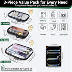 YQBRAO 3-Pack Clear Hard Shell Zipper Case Black, 1.2mm Heavy-Duty Crush-Proof Travel Makeup Bag, TSA Approved Clear Zipper Pouches, Rigid Toiletry & Diaper Bag Organizer for Tech, Toys & Art Supplies