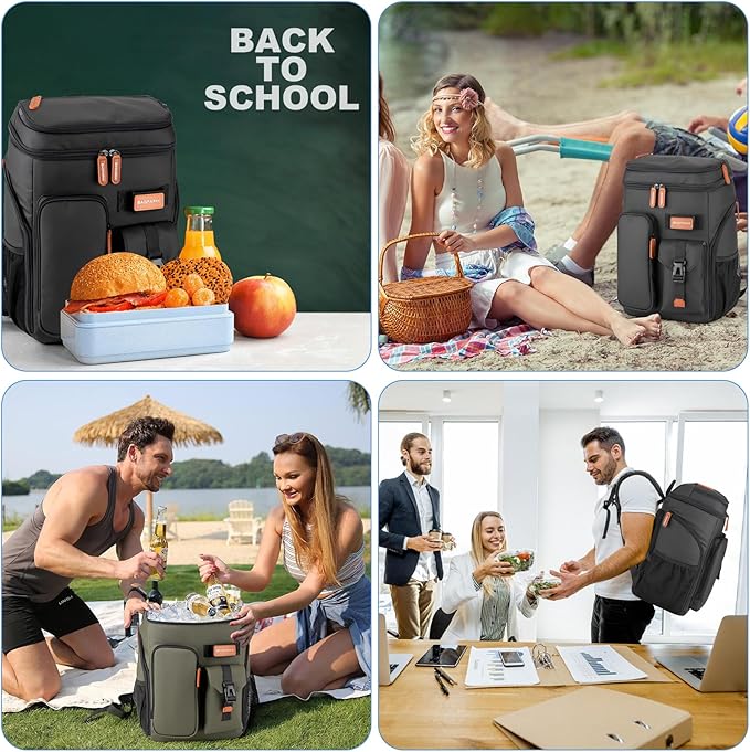 BAGPARKK Insulated Cooler Backpack,33/45 Cans Multifunctional Double Deck Leakproof Cooler Bag with Sternum Strap,Large Capacity Lightweight Travel Camping Beach Backpack