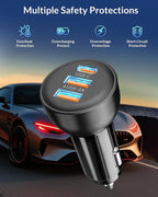 iPhone 17e 17 16 15 Pro Max Car Charger Fast Charging, 70W 3-Port USB C Car Charger Cigarette Lighter Adapter Accessories & 3FT USB C Cable for iPhone 17e/17/17 Pro Max/Air/16/16e/15 Pro/Plus, iPad