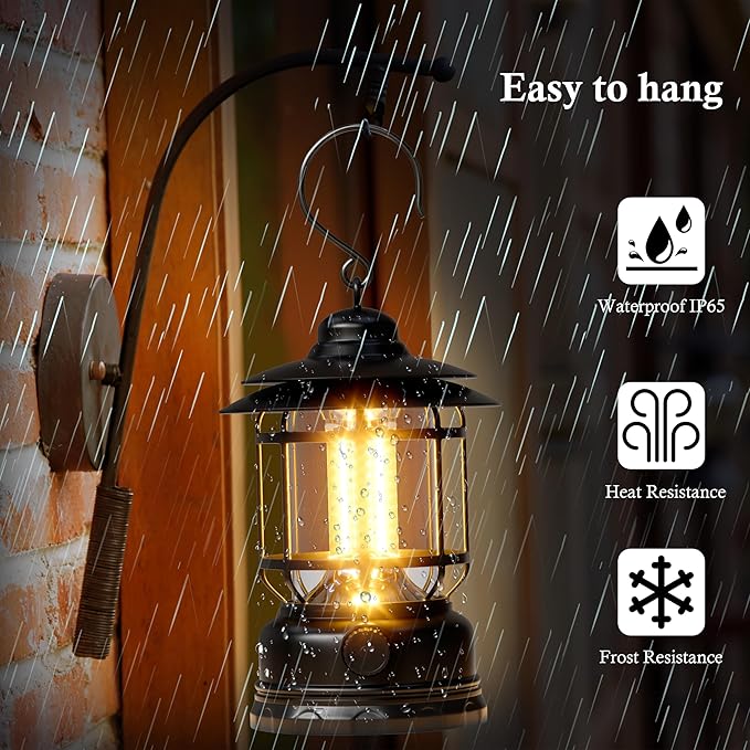 Retor LED Camping Lanterns 1500 LM Step-Less Dimming, Lightweight Battery Powered USB Rechargeable Flashlight Survival Kits Home Garden Camping Emergency Outages Hiking Light (Black 1 Pack)