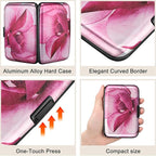 ELFISH Mini RFID Aluminum Wallet Credit Cards Holder Business Card Case Metal ID Case for Men Women(Pink Magnolia)