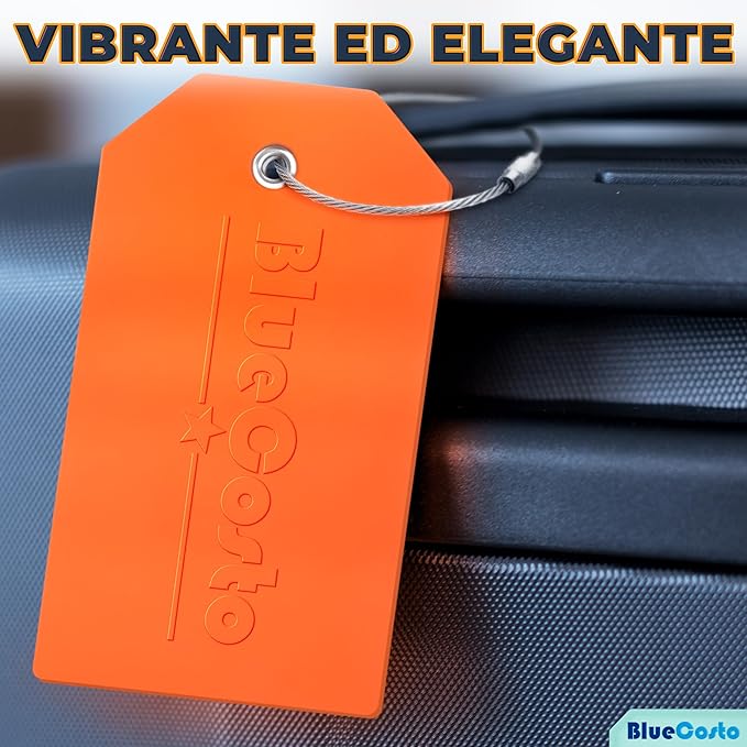 BlueCosto - Luggage Tags - Large, Multicolored, 5 PK - PVC Suitcase Tags w/Privacy Cover & Stainless Steel Wire Loops - Personalized Baggage Identifiers for Travel - Backpack Name Labels