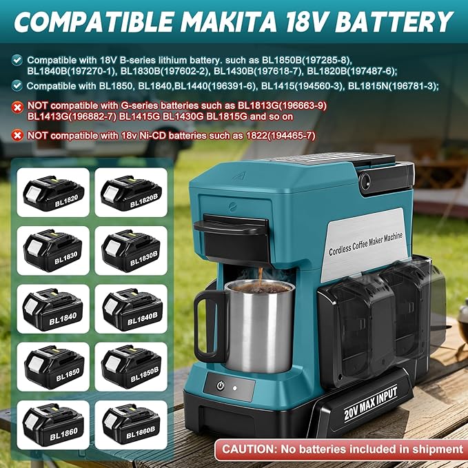 Cordless Coffee Maker for Makita 18V Battery (No Battery), Portable Drip Coffee Machine with Electric Coffee Grinder and Coffee Cup, for RV, Camping, Travel