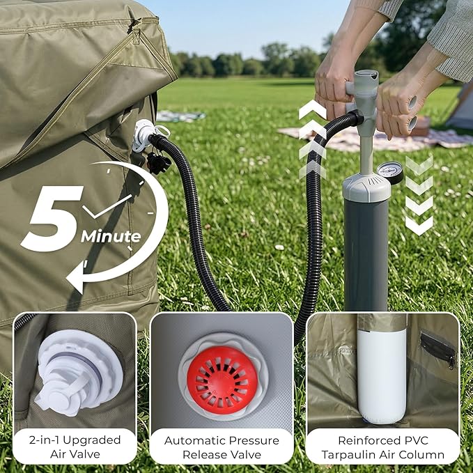 VINGLI Inflatable Camping Tent, All-Weather Inflatable Hot Tents with Stove Jack, Blow Up Tent for Camping with Mesh Doors & Windows, Inflatable Air Tents for Camping Adult
