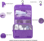 Lcsmaokin Large Capacity Toiletry Bag Travel Bag with Hanging Hook for Men and Women Waterproof Travel Cosmetic Bag Bathroom Storage Bag for Brushes Set, Full-Sized Shampoo, Toiletries, (Purple)