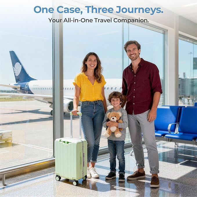 20" Ride-On Luggage with Child Seat, Hardside Carry-On Suitcase with 360° Silent Spinner Wheels, TSA Lock, & Dual Telescoping Handles for Kids & Adults & Busy Moms