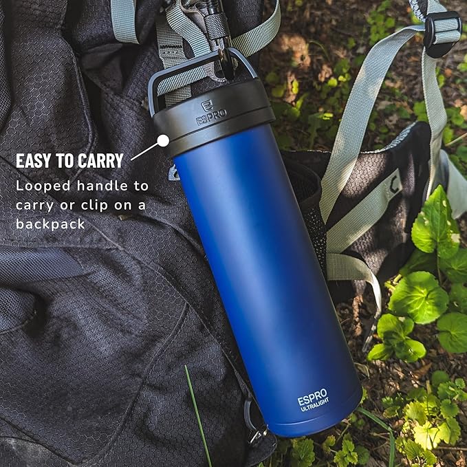 ESPRO Go P0 Ultralight French Press Coffee Maker for Travel, Vacuum Insulated Stainless Steel, 16 Ounces, Blue