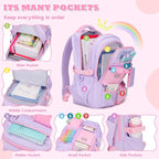 Kids Backpack, Backpack for Girls for Elementary School Multiple Pockets Ages 6-10(Purple)