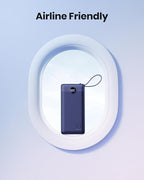 Portable Power Bank, Compact 10000mAh Portable Charger with 4 Cables, USB C Battery Pack 5 Outputs 2 Inputs LED Display Compatible with iPhone/Android & More (Navy Blue)