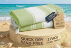 LANE LINEN Turkish Beach Towel 2 Pack, Oversized Beach Towel 39"x71", Lightweight Beach Essentials for Women, Large Pool Towel, Absorbent & Quick Dry, Sand Free Beach Towel - Jade Lime