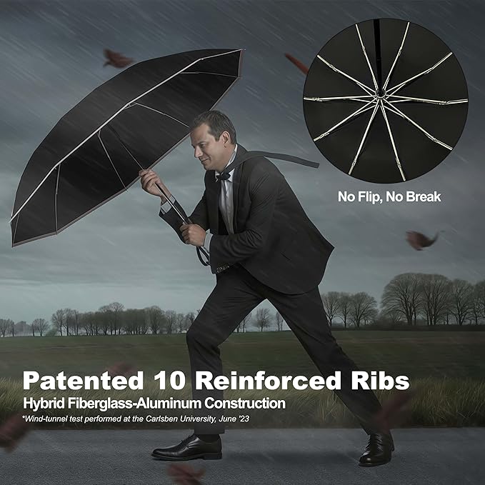 4-in-1 Inverted Travel Umbrella Compact, Automatic Large Umbrellas for Rain & Sun, Portable Windproof Umbrella for Backpack, Reverse Folding Umbrella for UV with Reflective Strips,Lightweight