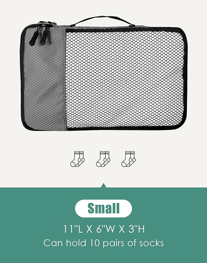 WTREE 4-Piece Packing Cubes Travel Accessories Set for Suitcases - Luggage Organizer Bags with Double Zipper - Mesh Top - Small - Dark Grey