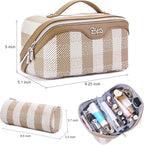 BOYATU Travel Makeup Bag Organizer Cosmetic Bag: 3 Pcs Set Make up Bags for Women with Handle - Waterproof Vegan Leather Toiletry Bags Travel Essentials Pouch with Compartments (F-04-Brown)