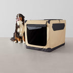 Amazon Basics Portable Folding Soft Dog Crate, Double Door, Collapsible Travel Kennel, Easy to Set Up, Sturdy, Secure, XL 42" x 31" x 31", Tan