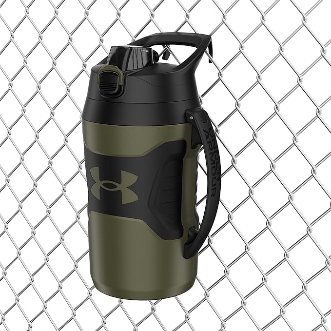 Under Armour Insulated Water Bottle with Handle & Fence Hook, Half Gallon Sports Water Jug, Leak-Resistant & BPA-Free for Baseball, Football & Gym - Marine OD Green, 64oz