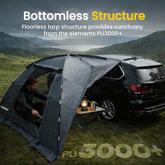 WildFinder SUV Tent, Rectangle Car Tent for Family, Waterproof & Windproof for Car Camping, Large Camping Tents with Storage Bag, SUV, Van, Jeep