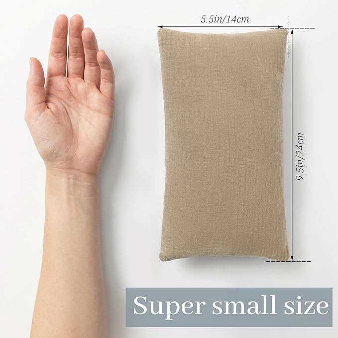 Marrywindix Tiny Pillow 2 Pack Small Decorative Pillow 9.5 x 5.5 in Tiny Travel Pillows Soft Pet Pillow for Camping Travel Sleeping Bed Sofa Neck Knee Wrist Support (Brown+Khaki)