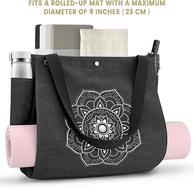 Gonex Yoga Mat Bag, Yoga Gym Bag Tote Bag with Multi Pockets For Women Men, Canvas Yoga Mat Carrier Take in Out Mat Easily For Pilates Travel Workout Office