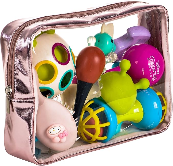 Remobia Hicol TSA Approved 5-Piece Diaper Bag Organizer Pouch Set Clear Waterproof TPU Kids Toiletry Storage Set Travel Packing Clutch Cube Bags for Baby Nursing(Gose gold leather)