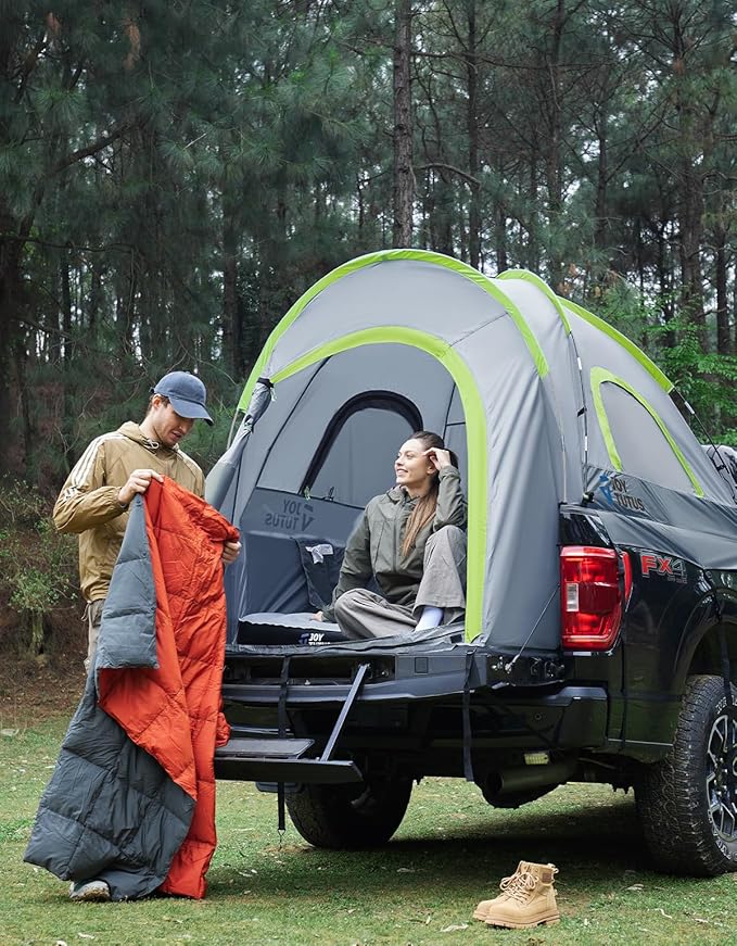JOYTUTUS Pickup Truck Tent 2.0, Waterproof PU2000mm Double Layer for 2 Person, Portable Truck Bed Tent with Rainfly, 5.5'-5.8' Camping Preferred - Green