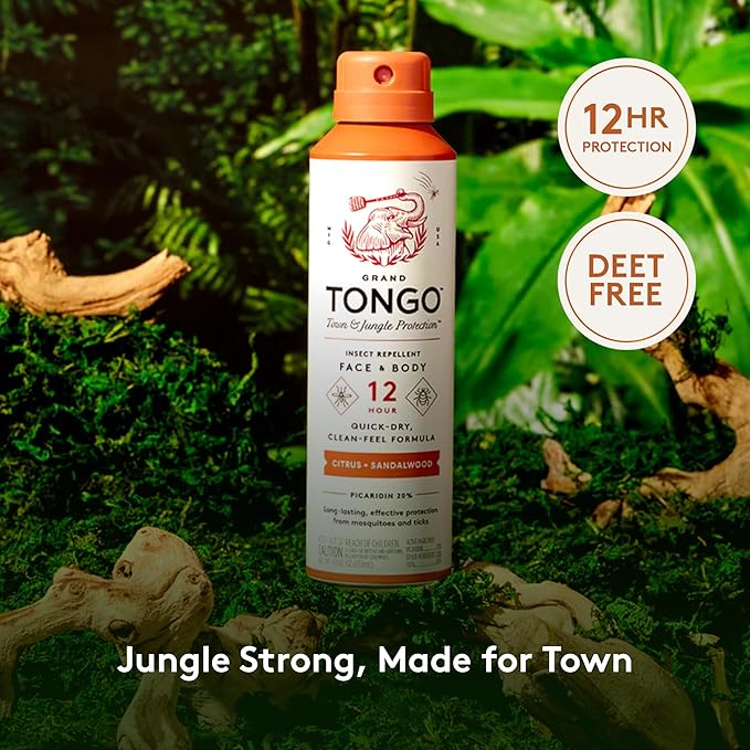 Grand Tongo DEET-Free Insect Repellent with Picaridin, The 12 Hour Protection, DEET Alternative - Citrus + Sandalwood