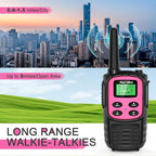 MaxTalker Walkie Talkies Long Range for Adult, MT10 Rechargeable Walkie Talkies FRS Two Way Radio, NOAA, 1200mAh Li-ion Battery USB-C Cable, LED Flashlight,VOX Walkie Talkie for Camping 2Pack (Pink)