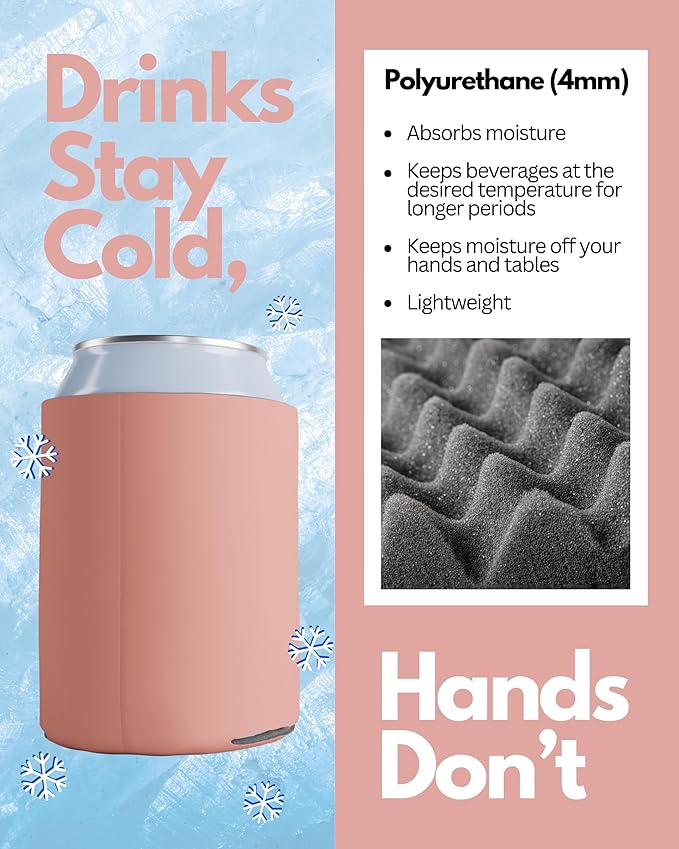 PartyPrints 1000 Pack Coral Blank Can Cooler Sleeves, Customizable Bulk Can Coolers, Extra-Thick Collapsible Drink Insulator Sleeve, Beer Can Coolers for Party Beverages