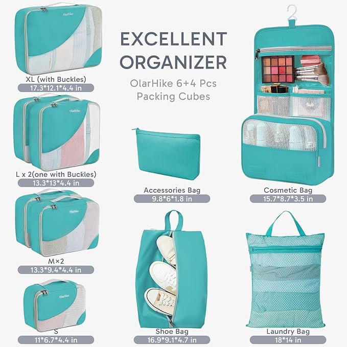 10 Set Packing Cubes for Travel, Gifts for Women Mom,Anti-Tearing Suitcase Organizer,OlarHike Vacation Essentials & Accessories for Cruise Ship