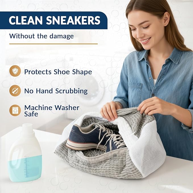 Pro Tennis Shoe Washing Machine Bag for Sneakers with Magnetic Zipper Protection │ Reusable Laundry Shoe Cleaning Bag - Deep Cleans Without Damage │ Washer & Dryer Safe │ Complete Pro Box