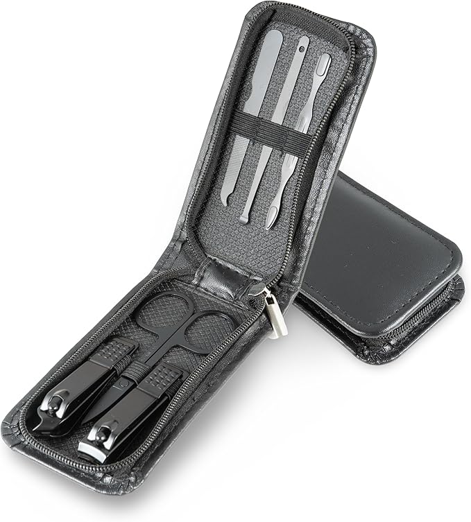 Made Easy Kit Portable Nail Clipper Set – 6-Piece Travel Manicure Kit for Men & Women – Includes Nail Clippers, Scissors, File & Grooming Tools in Compact Zip Pouch (Black)