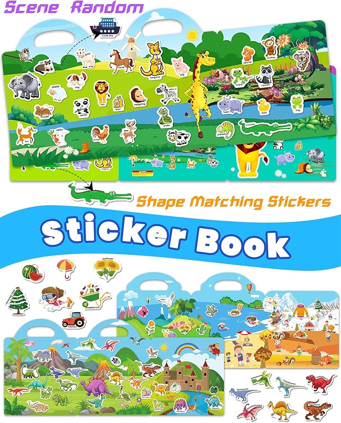 Walenced Reusable Sticker Book for Toddlers, Stickers for Kids, Toddler Sticker Book, Toddler Craft Activities, Toddler Travel Toys Boy Girl Birthday Gifts