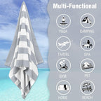 HENBAY Large Oversized Beach Towel - 35 x 70 Inch Microfiber Pool Towel, Grey Striped Quick Dry Cabana Swim Towel