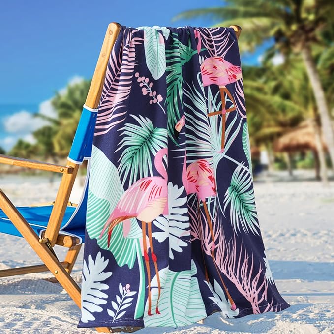Oversized Terry Beach Towel 36 x 72 in Soft Extra Large XL Pool Swimming Towels Clearance for Adults Blanket Travel Essentials Cruise Accessories Must Haves Vacation Stuff Lounge Chair Cover Flamingo