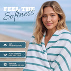 White Classic Cotton Pool Towels Oversized 30 x 60 Inches, Ultra Absorbent and Low Lint Striped Beach Towels for Adults, Stripes Design Luxury Extra Large Bath Towels, Light Blue, 4 Pack