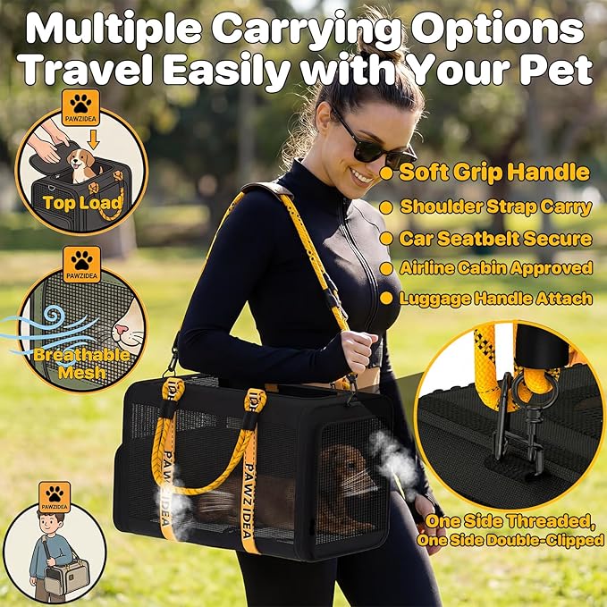 PAWZIDEA Expandable Pet Carrier Airline Approved, 18"×11"×11" Small Dog Carriers, Collapsible Top-Load Cat Carrier for 2 Cats Under Seat, Soft-Sided Puppy & Animal Travel Bag, ID Card, Up to 15lbs