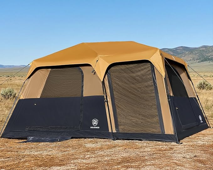 EVER ADVANCED 10 Person Camping Blackout Design Tent, Multi Room Tent for Family, Large Tents with Rainfly and Carry Bag, 2 Doors, Water-Resistant, 14ft x 10ft x 84in
