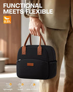 HOTOR Lunch Bag for Women & Men - Wear-Resistant Insulated Lunch Box with Large Capacity, Multi-Functional Cooler Bag for Office, Picnic, Black, 12L, 12.20" x 6.30" x 10.20"