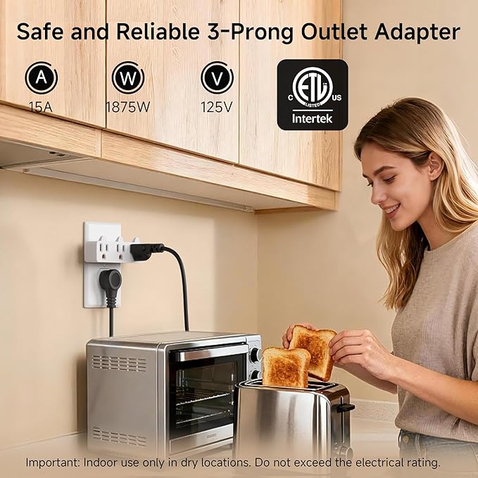 [ETL Listed] Cable Matters 2-Pack Spaced 3 Outlet Adapter, 3 Plug Wall Adapter, Grounded Plug Extender