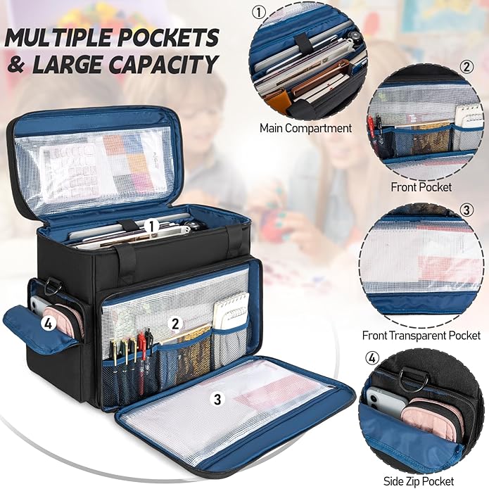 GMAK Teacher Briefcase, Teacher Tote Bags with 15.6 Inch Laptop Compartment, Scrapbook Tote Craft Organizer with Pockets