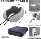 urnexttour Travel Pillow and Blanket Set Neck Pillows Soft Blankets with Sleep Mask Travel Essentials for Airplane Car Memory Foam Grey