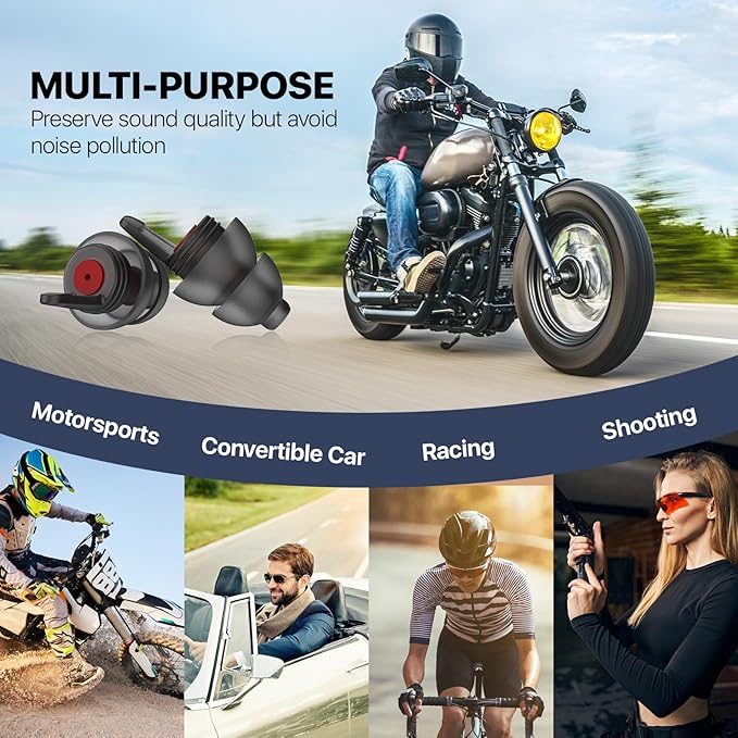 Motorcycle Ear Plugs for Wind Noise Reduction, 2 Pairs Reusable Motorcycle Accessories - Moto Earplugs, Soft Comfortable Hearing Protection for Motorbike, Touring, Racing, Riding - 25dB, Biker Gifts