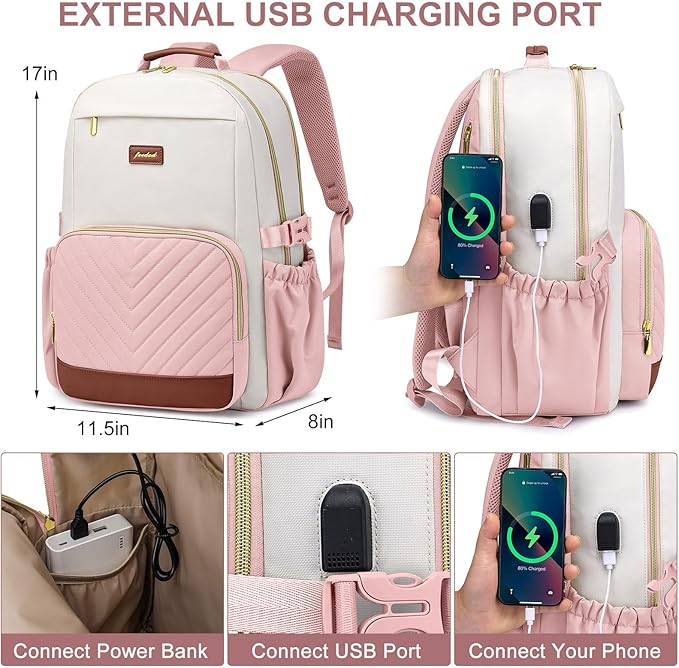Focdod Laptop Backpack for Women Bookbag: 15.6 inch Work Backpacks with Pouch Pocket for Large Capacity Cup & USB Charger College Book Bag Travel Business Nurse Teacher Bookbags Anti-theft Back Pack