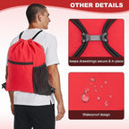 HOLYLUCK Men & Women Outdoor Sport Gym Sack Waterproof Drawstring Backpack Bag (Standard with drawstring, Red)