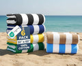 LANE LINEN Beach Towels 6 Pack - 520 GSM 100% Cotton Pool Towel for Adults – (30" x 60") Beach Towel Oversized, Thick & Highly Absorbent - Soft, Comfy & Quick Dry Cabana Stripe Large Towel - Coastline