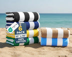 LANE LINEN Beach Towels 6 Pack - 520 GSM 100% Cotton Pool Towel for Adults – (30" x 60") Beach Towel Oversized, Thick & Highly Absorbent - Soft, Comfy & Quick Dry Cabana Stripe Large Towel - Coastline
