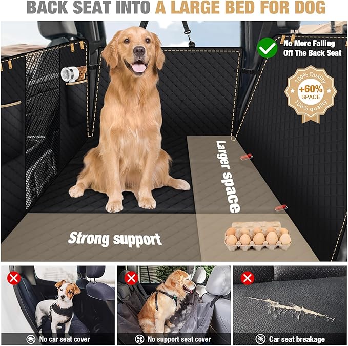 Lekereise Dog Car Seat Cover for Back Seat,Large Hard Bottom Dog Hammock for Car,Camping Air Mattress, Hammock Travel Bed for Truck Car SUV (Black)
