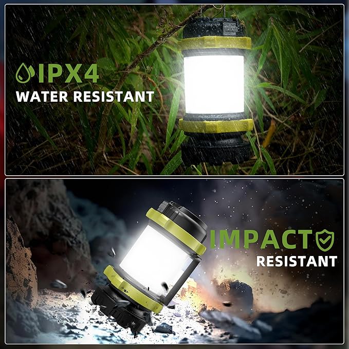 AlpsWolf Camping Lantern Rechargeable , Alpswolf Camping Flashlight 4000 Capacity, 6 Modes, IPX4 Waterproof, Led Lantern Camping, Hiking, Outdoor Recreations (2pack-Green)