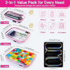 YQBRAO 3-Pack Clear Hard Shell Zipper Case Pink, 1.2mm Heavy-Duty Crush-Proof Travel Makeup Bag, Multi-Size (L+M+S) Diaper Bag Organizer Pouches, Rigid Clear Zipper Pouches for Tech, Toys & Home