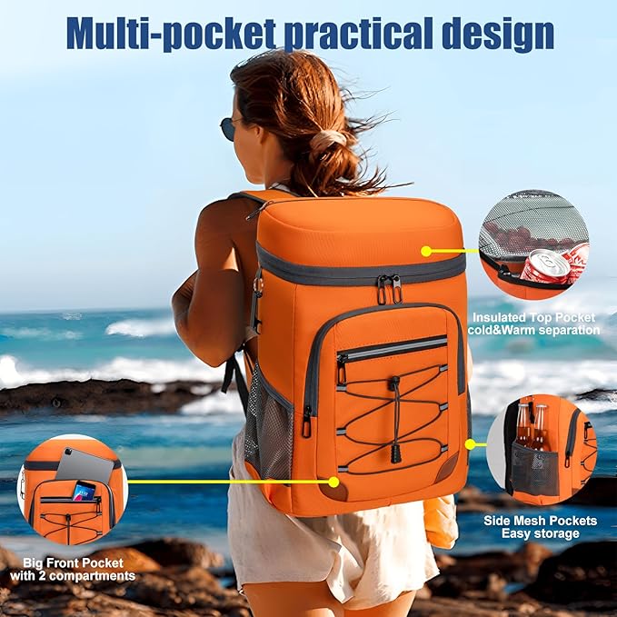 Backpack Cooler Insulated Leak Proof, Lightweight Soft Sided Cooler Backpack for Men Women, Waterproof Beach Cooler Bag Lunch Backpack for Camping Hiking Picnic Fishing Travel Outdoor